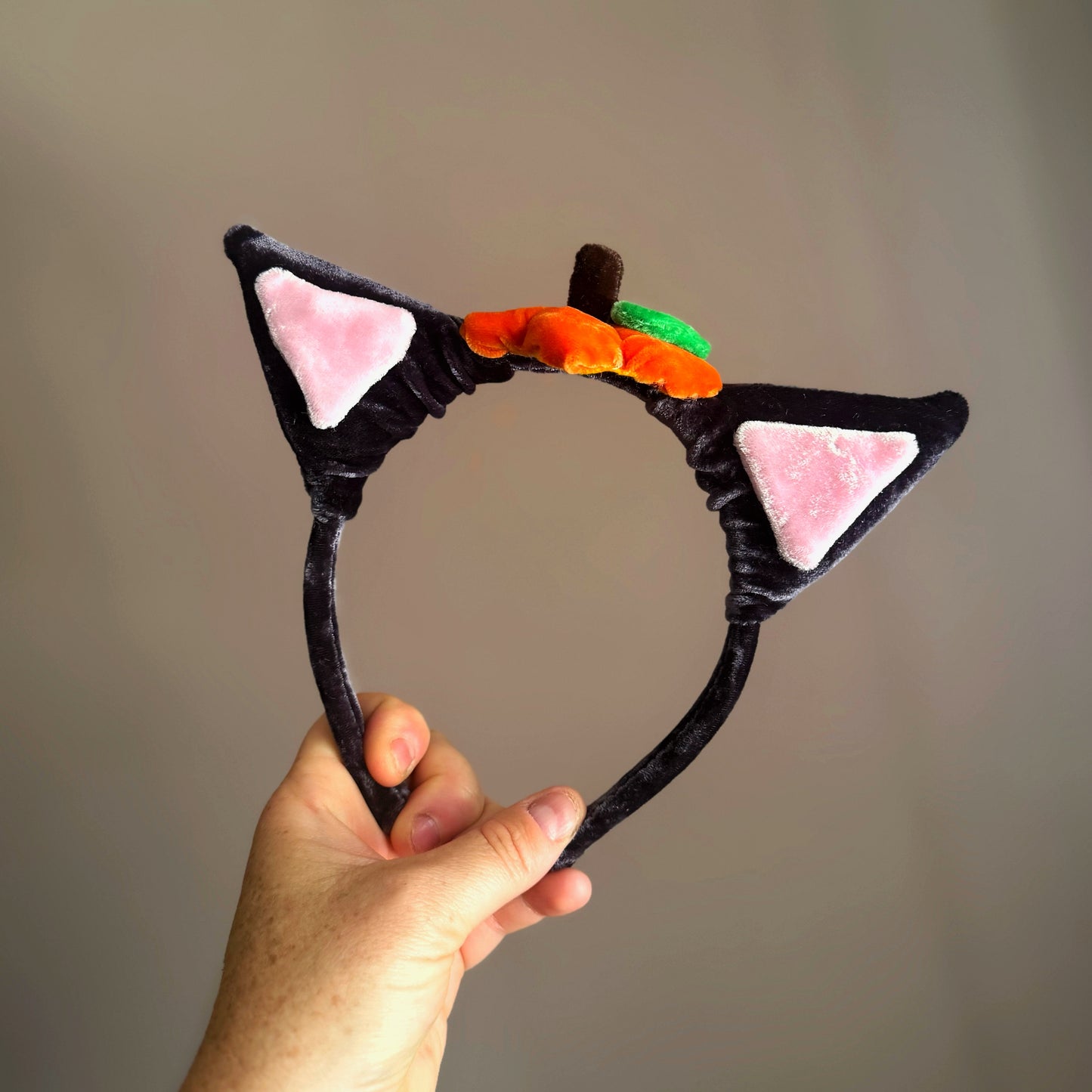 Black Cat Velvet Ears with Pumpkin Top