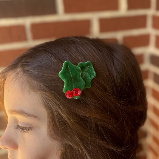 Classic Emerald Velvet Holly Clip