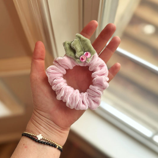 Soft Pink Velvet Holly Scrunchie